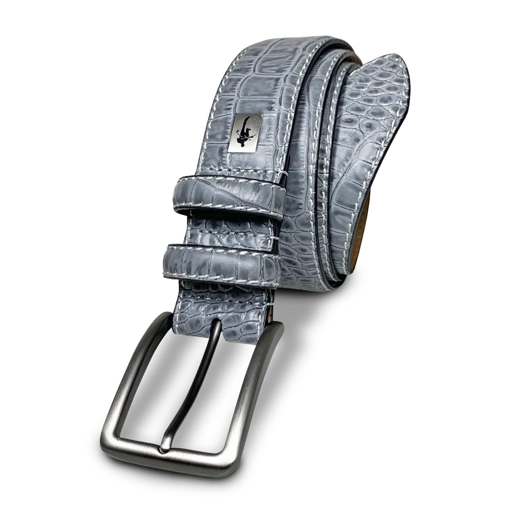 7791 Skins- Croco Print Leather Belt (Gray